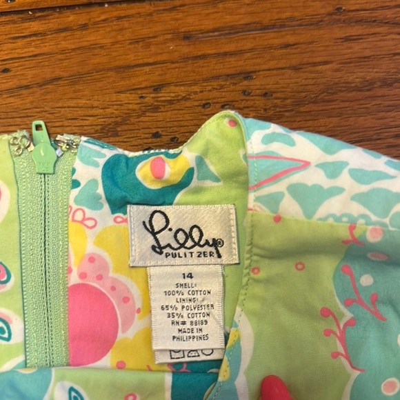 Vintage Lilly Pulitzer Yellow/Blue/green Ruffled Peacock dress 100% cotton - Picture 2 of 3